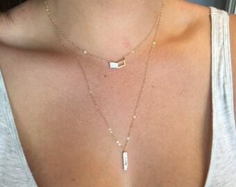 24K Gold Plated Howlite Bar Layering Necklace 20"