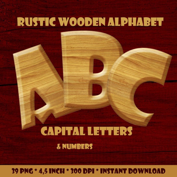 Digital Wood Alphabet Clipart Brown Wood Grain Font With 26