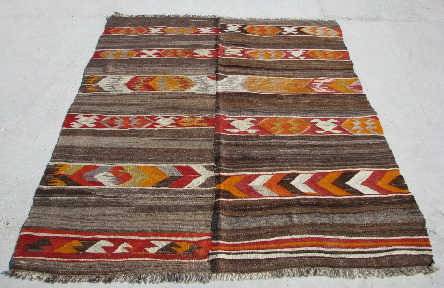 Turkish Unique Hand Made Nomadic-Tribe Kilim Rug In Two