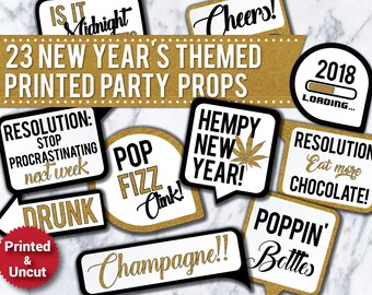 23 New Years Eve 2018 PRINTED & UNCUT Party Photo Booth Props