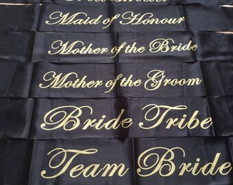 Hen Party sashes mix and match black and gold UK seller bachelorette bride tribe team bride Quick dispatch