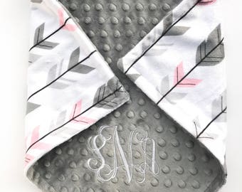 Minky Baby Blanket - Personalized Blanket - Baby Girl Blanket - Newborn Baby Gift - Monogram Baby Blanket - Baby Shower Gift - Pink Blanket
