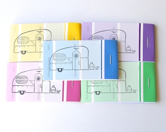 PAINT CHIP MATCHBOOK notepads Set of 5- Vintage Camper in brights