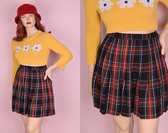 80s Plaid Pleated Skirt/ US 10/ 1980s