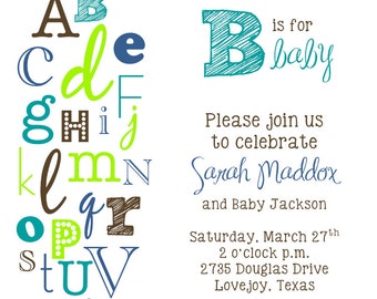 Alphabet Shower Invitation - Aqua & Lime {5x7 or 4x6 - Printable Invitation}