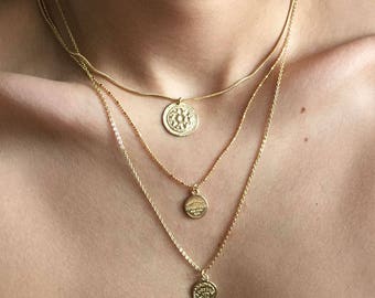 Gold coin necklace layering coin necklace Gold Fortune Good Luck Charm Necklace lucky Pendant Necklace Wedding gift jewelry coin necklace