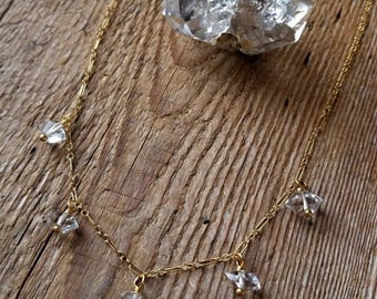 Delicate gold filled necklace with larger Herkimer diamonds