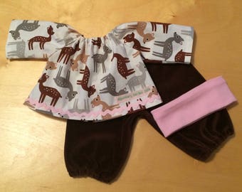 Woodland Critters Doll Clothing Waldorf Doll Top and Velveteen Pants Outfit for 16-inch Waldorf Doll