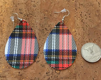 Red Tartan Plaid Teardrop Earring