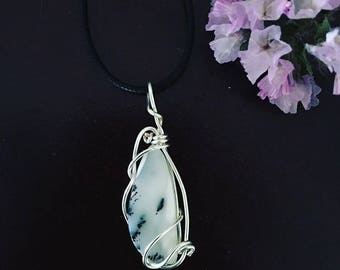Dendritic agate and silver pendant