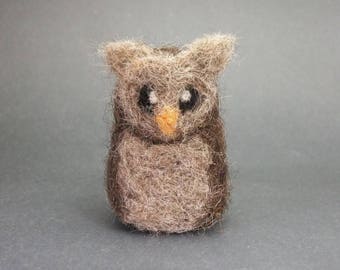 Small Needlefelted Owl, Needle Felt Animal Bird, Miniature Brown Owl, Wool Needlefelt Woodland Creature Felted Soft Sculpture