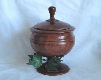 Vintage Wood Apothecary Jar / Urn / Candy orTrinket Bowl Lidded on Pedestal Footed