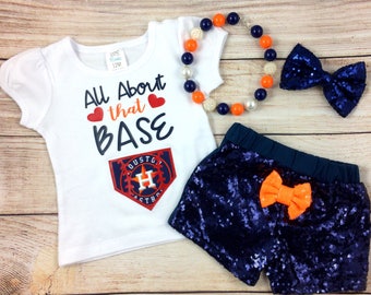 All About That Base Girls Baseball Outfit Houston Astros Girls Outfit Astros Toddler Clothes