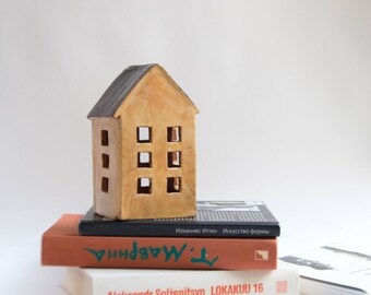 Ceramic Candle Holder-Mantel Decor-Ceramic House- Tealight Holder-Candle Lantern-Ceramics and Pottery