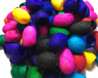 Dyed Mulberry Silk Cocoons, lot of 80 pieces, mixed colors,