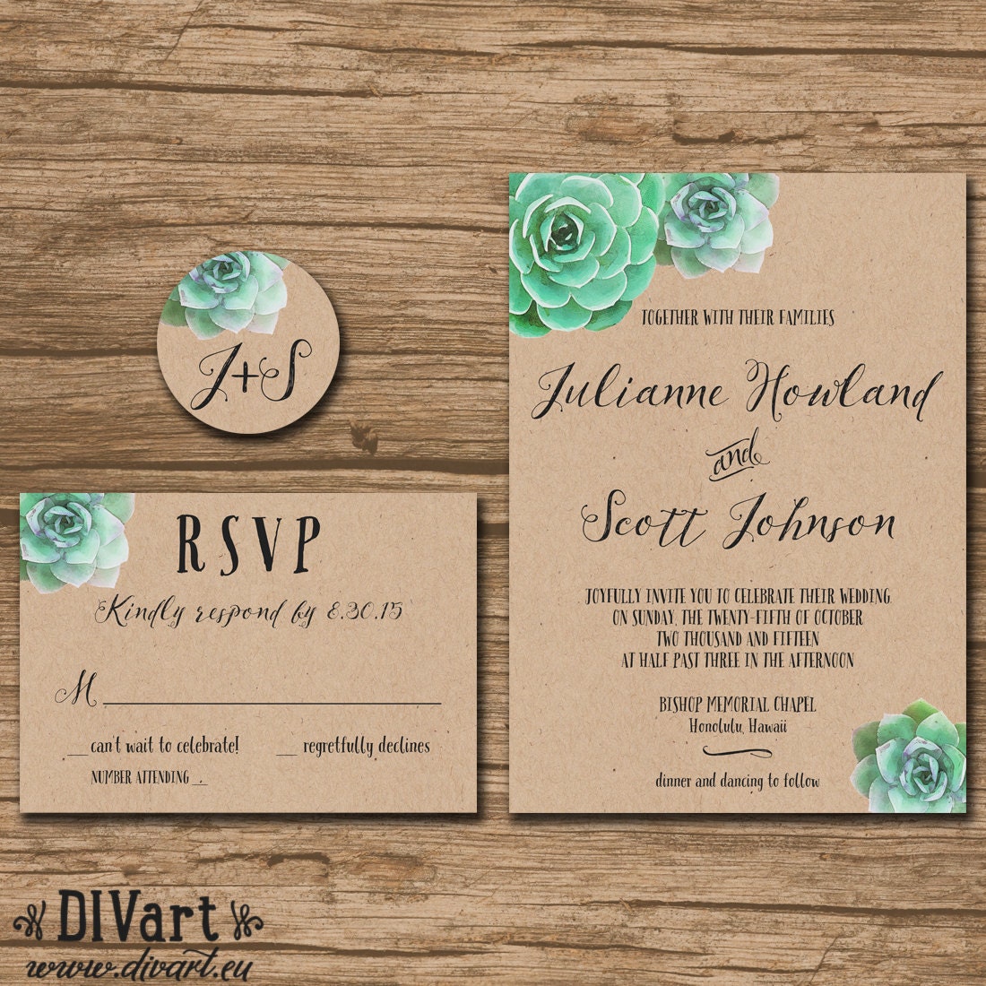 Succulent Wedding Invitation Suite Garden Wedding Rustic