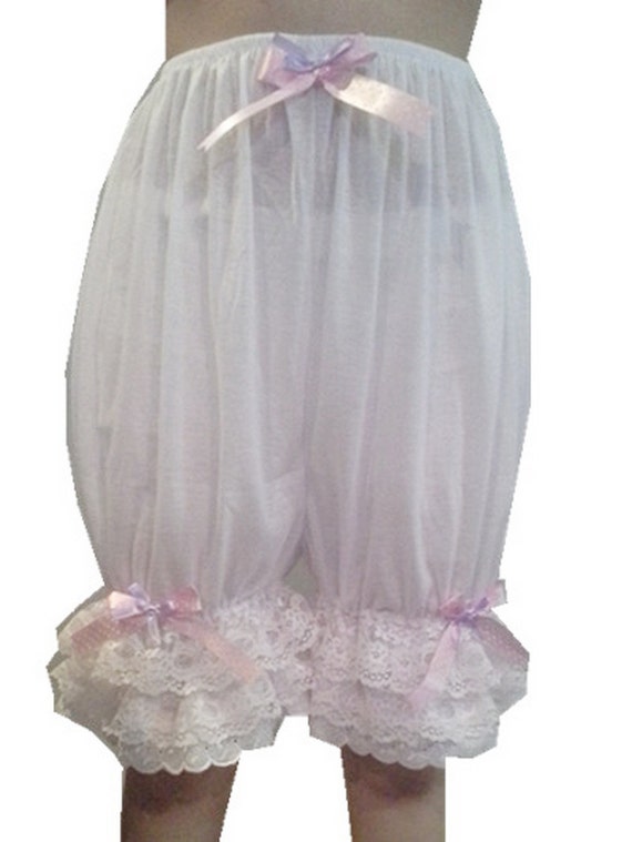 L5CBD4 WHITE Ruffle Rumba Frilly Bloomers Handmade Women