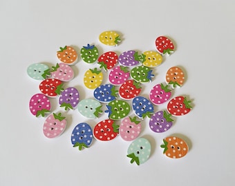 16mm strawberry buttons, Strawberry buttons, Wooden buttons, Craft buttons, Scrapbooking, Buttons, Button crafts, Strawberry, Fruit