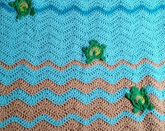 Crochet sea turtle blanket, beach lovers gift, sea turtle gifts, crochet baby blanket, coastal decor, beach decor, crochet turtle