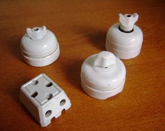 Switch and plug porcelain French, switch with light Vintage, taken, retro light rustic porcelain