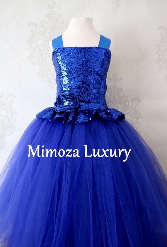 Royal Blue Sequin Flower Girl Dress, blue sequin bridesmaid dress, royal blue flower girl gown, bespoke girls dress, tulle princess dress