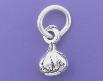 GARLIC Bulb Charm .925 Sterling Silver Cooking, Chef MINIATURE Small - t01958