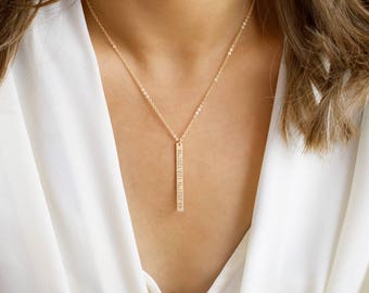Bar Necklace, Vertical bar necklace, Long necklace, Silver, Gold, Rose Gold bar necklace, Minimalist jewelry • NBV40x40