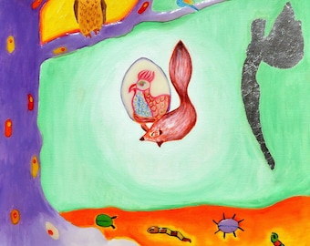 The fox and the egg - original painting
