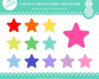 100 Colors Clip Art: Puffy Star, Star Clip Art, Star Clipart, Star SVG, Stars Clipart, Rainbow Stars, 100 colors, Clip Art, Clipart, SVG