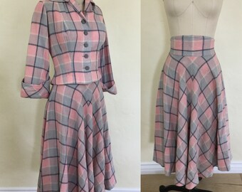 1950s New Look Styled Plaid Suit