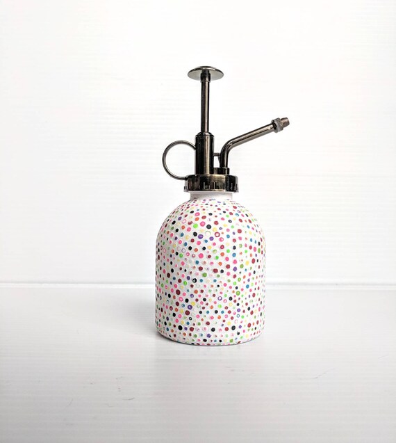 Plant mister hand painted glass plant mister multicolored dots and white