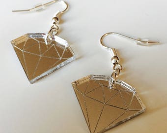 Diamond | Geometric | Emo | Tattoo | Mirrored | Silver | Laser Cut | Acrylic | Earrings