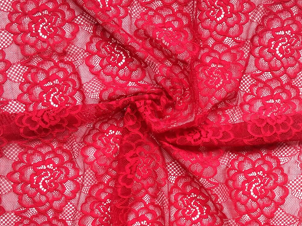 Stretch Lace fabric red color wedding Lace fabric red lace