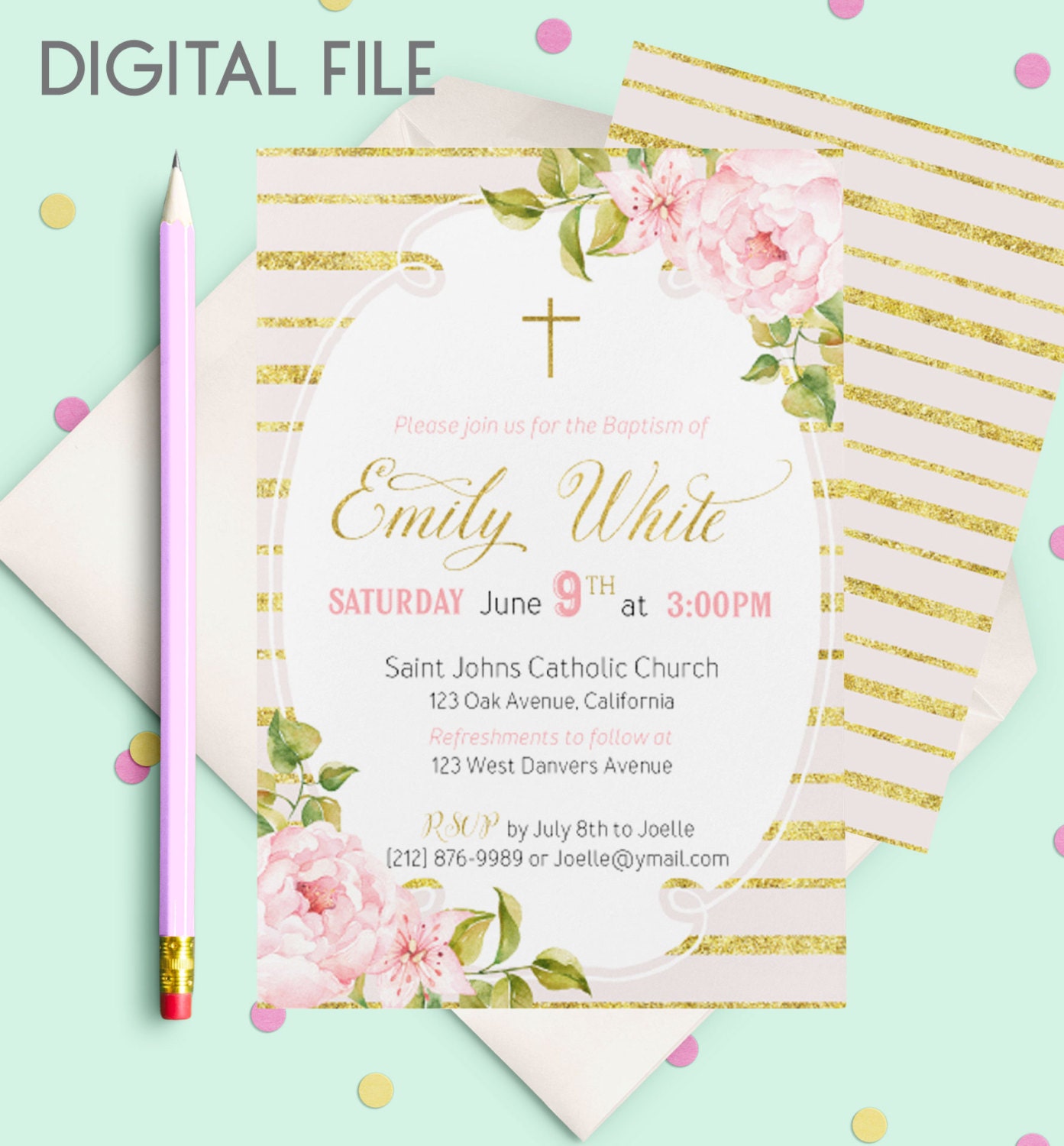 christening baptism invitation girl custom first communion
