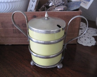 Vintage Jam Jelly Condiment Jar with Silverplated Caddy Made in England