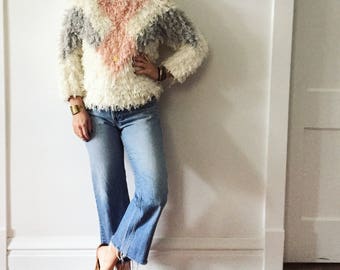 Jahrgang zotteligen Schleife Garn Pullover, zotteligen Pullover