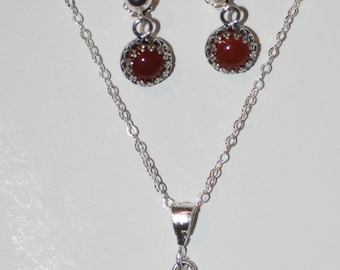 Sterling Silver Carnelian Earrings and Pendant Set