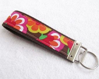 KeyFob Key Chain Wristlet - Shadow Flower - Fabric Keychain