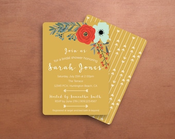 Yellow and Floral Bridal Shower Invitations