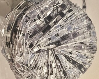 PlymouthYarn, Eros, Ladder Ribbon yarn in Black and White, Lot of 2, Discontinued yarn