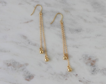 Gold Dangle Earrings - Ball Chain Earrings - Jewelry Gift for Mother - Long Chain Earrings - Gold Drop Earrings - Christmas Gift