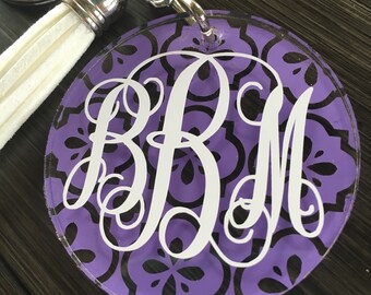 Monogram keychain with tassel- 2" moroccan print