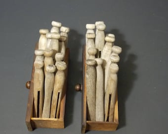 wooden clothespins 24 weathered old clothespins with 2 wooden drawers Laundry Pins Wood Clothes Pegs rustic laundry room decor craft supplie