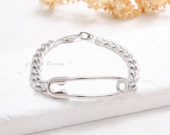 Large Safety Pin with Curved Chain Bracelet-Last One Sale