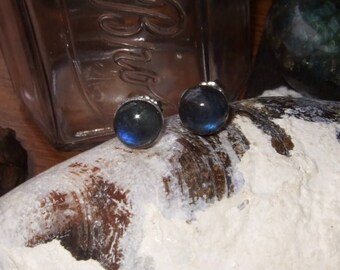 Labradorescence Exists 8mm Round Cabochon Labradorite Stud Earrings Earings Titanium Post and Clutch Flash Sparkly Magic Hypo Allergenic