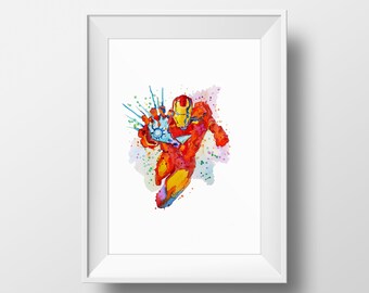 Iron Man Art Watercolor Print Superhero Ironman gifts Avengers Art Print Marvel Comic Art Tony Stark Baby Room Art Boy Nursery Wall Art