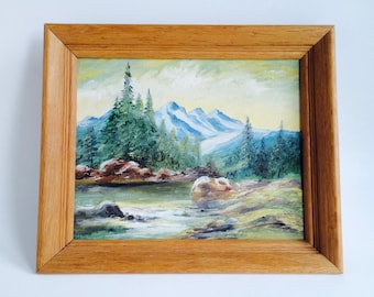 Mountain Landscape Original Framed Painting/Original Landscape/Landscape Painting/Man Cave Art/Rustic Painting/Mountain Art/Mountains/River