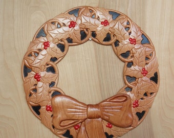 Holly Wall Wreath ~ Wood Wall Wreath ~Christmas Wall Wreath ~ Front Door Wreath ~ Rustic Wreath ~ Painted Wood Wreath ~ Unique Wall Wreath