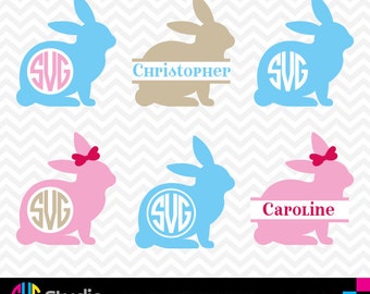 Easter Bunny SVG Files, Rabbit Silhouette, Easter Bunnies, Vinyl Cutter, Rabbit Monogram, Screen Printing svg#037