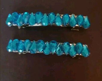 Blue Raindrop Barrettes